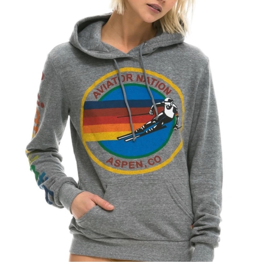 Aviator Nation Gray Hoodie with Multicolor Logo
